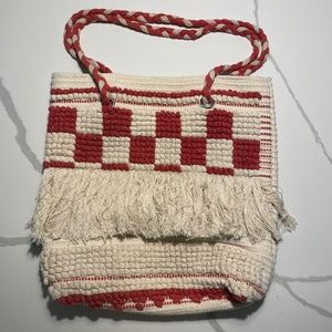 Red & Cream Beach Tote Bag - never used